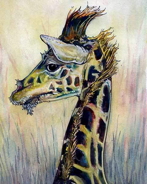 жираф акварелью